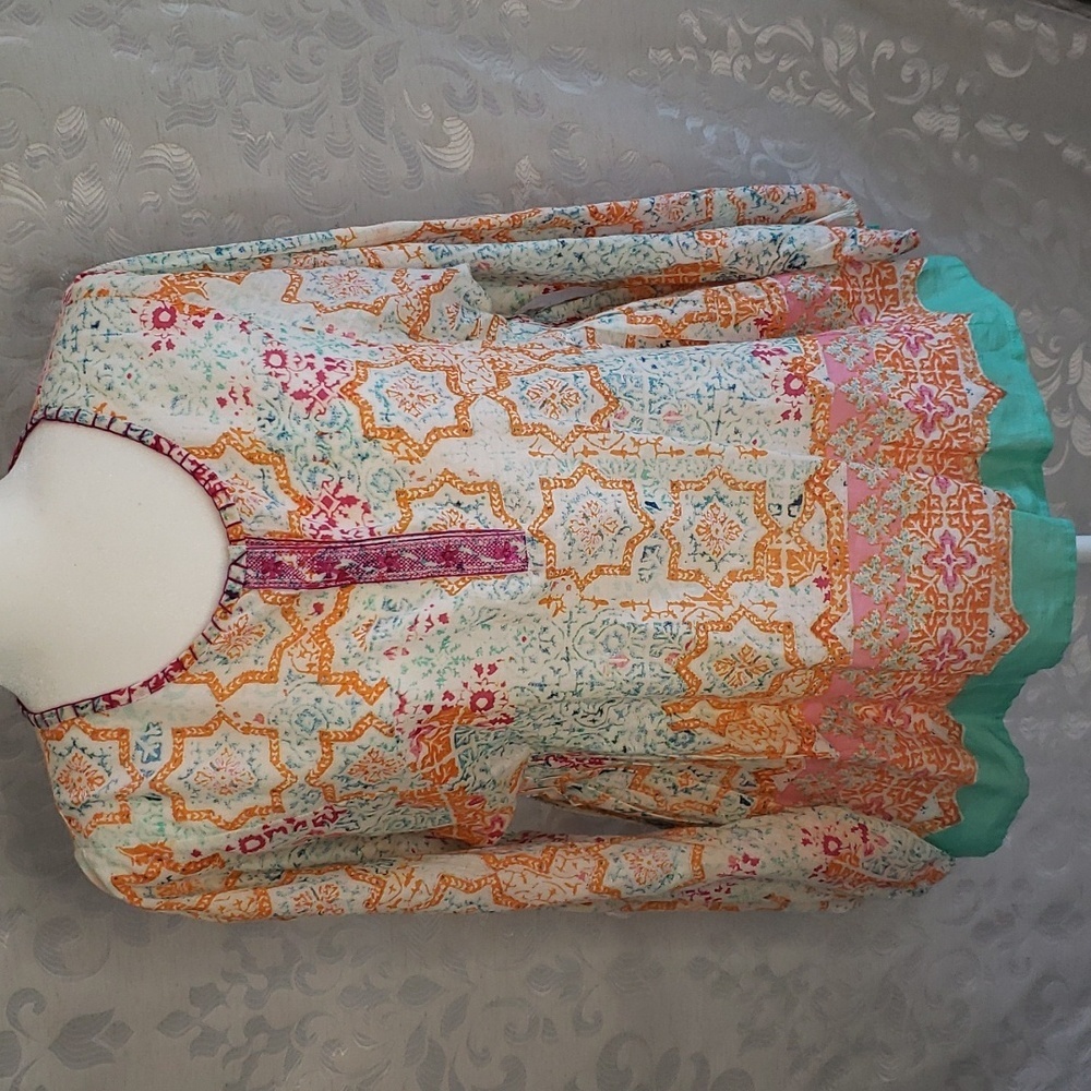 Sigrid Olsen NWT Embroidered Front Long Sleeve Top, 100% Cotton, Small